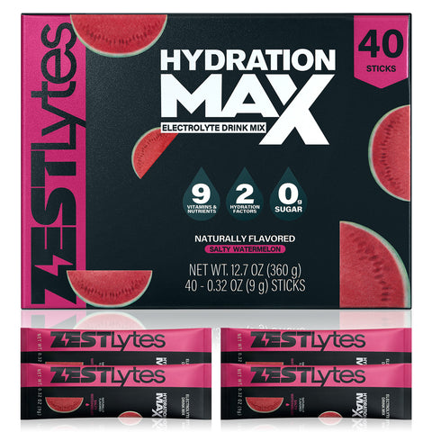 40 Sticks Sport Hydration Sugar Free Electrolyte Packets, High Sodium Low Calorie Electrolyte Powder Drink Mix, Liquid Daily IV Flavors | Salty Watermelon Raspberry Lemon Orange